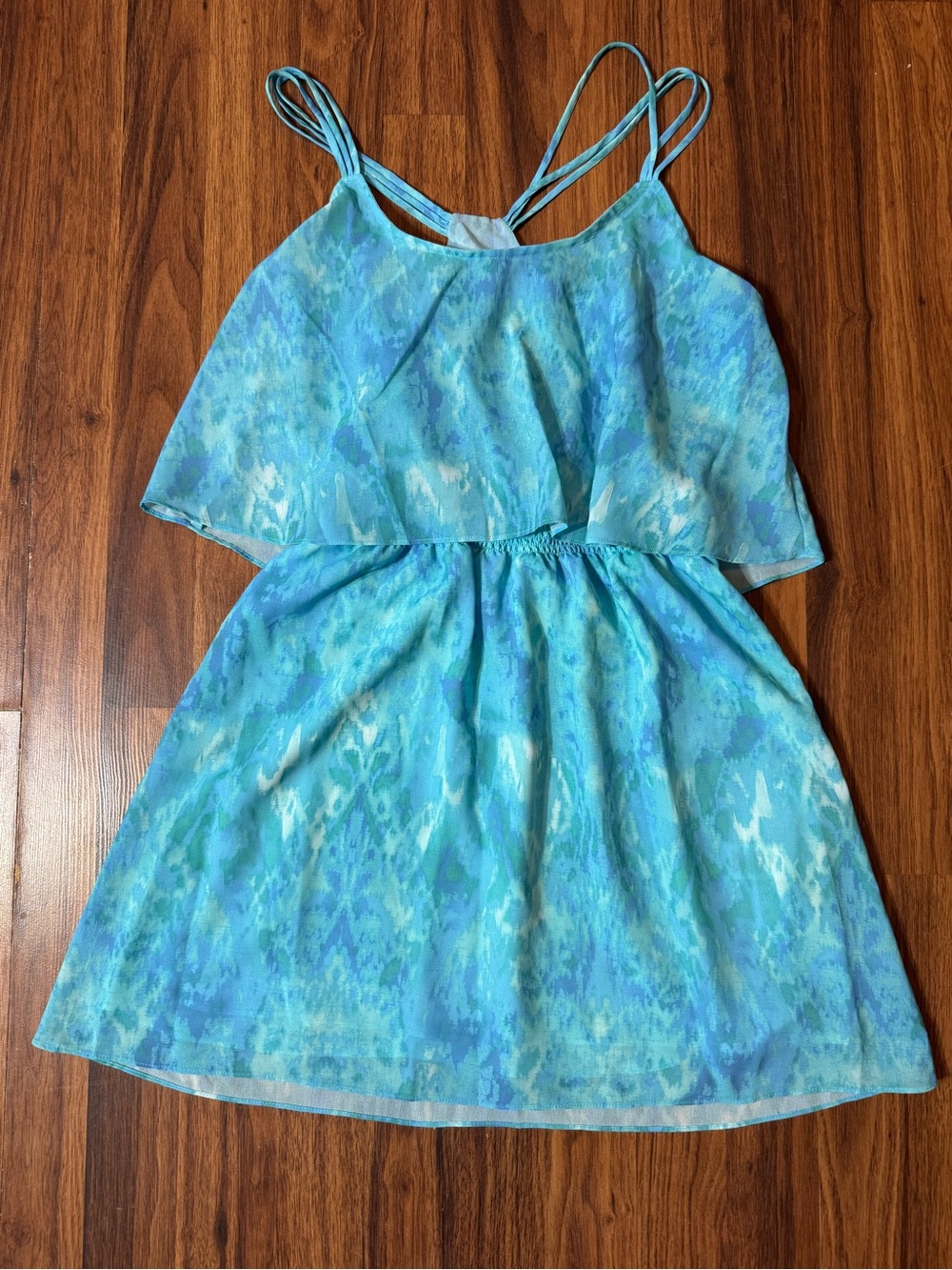 Areopostale Womens Medium Dress Bright Blue Watercolor Spaghetti Strap